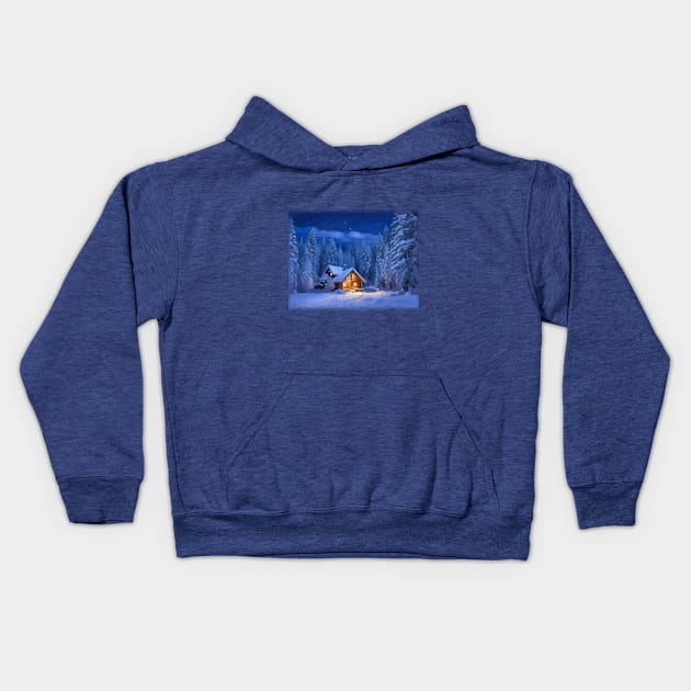 Cabin in Winter Kids Hoodie by JacCal Brothers
